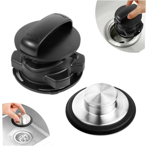 ATESMO 75257 ABS Garbage Disposal Magnetic Stopper and Stainless Steel Kitchen Sink Stopper with Rubber Seal Ring (STP-SS), Compatible with InSinkErator Garbage Disposals and Kitchen Sinks, Black and Silver