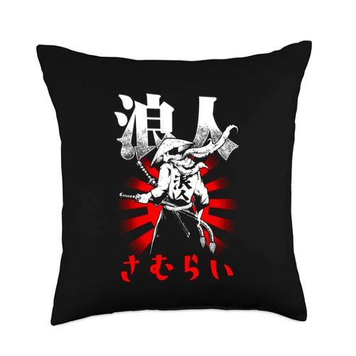 Japan Lover Rising Sun Samurai Gift Idea Japanese Samurai Warrior Hedge Knight Ronin Throw Pillow, 18x18, Multicolor
