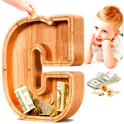SummiDate Wooden Letter Piggy Bank| Piggy Bank for Boys Girls Toddler| Alphabet C Money Bank| Coin Bank Birthday Gift for Kids|2024 Graduation Money Box (C)