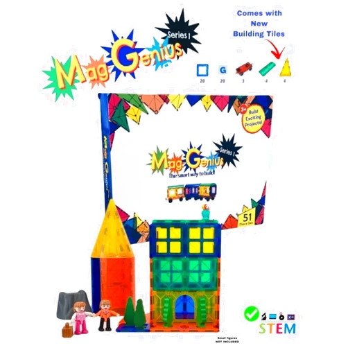 Mag Genius Mag-Genius The Perfect Add On Set Magnet Tile Gift, Comes with All The New Additions Includes 3 Cars, 20 Window Magnet Tiles W/Fun Clickins, and The All New Cones and Cylinder Design