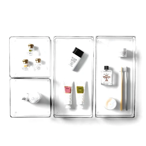 BINO | 4-Piece Drawer Organizer Bin Set | THE MODULAR | Multi-Purpose Storage | Durable | BPA-Free | Desk Drawer Organizer | Vanity Organizer | Bathroom Drawer Organizers | Makeup Drawer Organizer