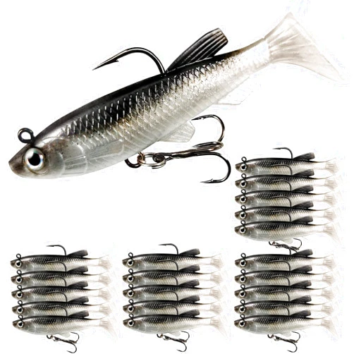 VMSIXVM Soft Fishing Lures Shad Minnow Swimbaits, Pre-Rigged Jig Heads Paddle Tail Swim Baits for Bass, Trout, Walleye, Crappie, Sinking Jigs Bait for Saltwater Freshwater, Fishing Gifts for Men