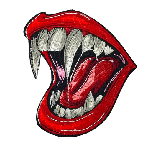 Wikineon Iron On Patch, Vampire Lips & Fangs Patch, Cute Funny Embroidered Badge Iron/Sew on Applique Repair Patch, DIY Accessories for Clothes Jeans Backpacks Jackets Pants Hats Vest
