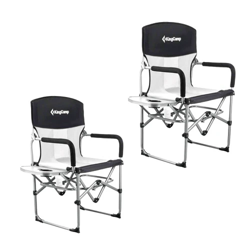KingCamp Camping Chair Heavy Duty Folding Mesh Chair with Handle and Side Table, 2 Pack