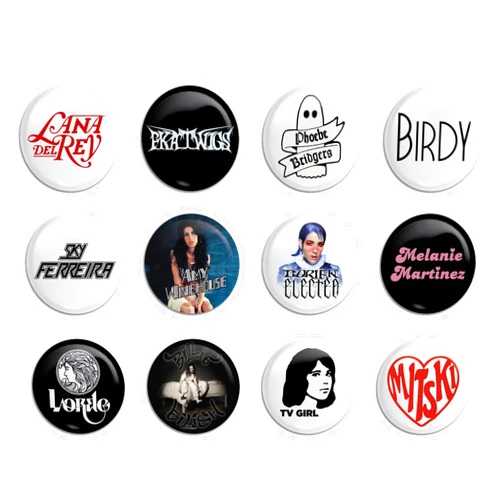 Generic Women of Indie Pop Fashion Pins/Buttons 12 pack 1 inch Melanie Phoebe Amy Sky Martinez Bridgers Winehouse Ferreria Feminist Indie Alternative Pop Music
