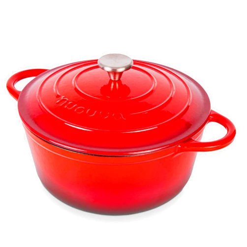 Nuovva Cast Iron Dutch Oven with Lid – Non-Stick Ovenproof Enamelled Casserole Pot, Oven Safe up to 500° F – Sturdy Dutch Oven Cookware – Red, 6.4-Quart, 28cm – by Nuovva