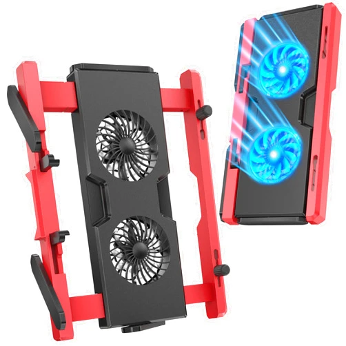 DeskLogics Laptop Cooling Pad 10-17 Inches Portable Laptop Cooler Stand Lap Desk Fan for Gaming PC, Extensible, Adjustable, Fit in Bag, USB A/C Ports, 2 Quiet Fans, Gift Ideas - Black & Red