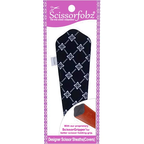 SCISSORFOBZ Designer Scissors Sheaths Shears Protective Covers-For Large Scissors - Black & White Floral Diamonds Design-#SL-241