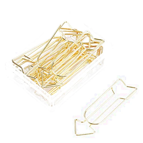 Keenso 12PCS Gold Cute Paper Clips Arrow Shaped Small Bookmark Clips for School Office Home Wedding Women Girls Students Stainless Steel