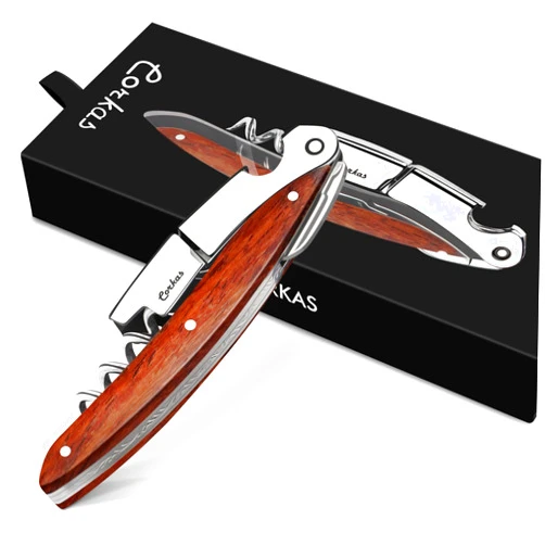 CORKAS Wine Key - CORKAS Prestige Waiter Corkscrew with Rosewood Handle, Handcrafted Wine Opener Manual with Double Hinged, Foil Cutter and Bottle Opener, Ideal Gifts for Sommelier, Bartenders, Servers