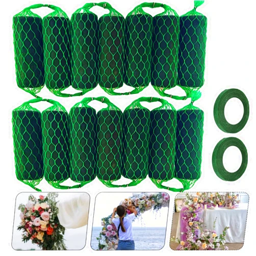 TBPA 14Pcs Floral Foam Garland 9.2Ft Flower Sponge Blocks Kit,Absorption Flower Holder Arch Door for Wet Dry Fresh Flowers Arrangement for Wedding Garden Home Decor (Floral Tape x 2pcs)