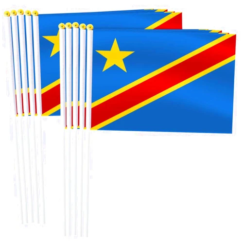 RaymNord 25 Pack Congo Handheld Small Flag,Mini Congolese Hand Held Miniature Stick Decor