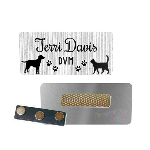 DesignsbyDMK Standing Dog & Cat - Vet Tech - Grey - Personalized - Custom Name Tag - 1.25