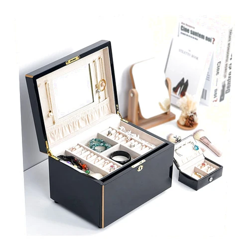 OTQEFTN Display Jewelry Box Wooden Jewelry Box for Women, Lockable Jewelry Storage Case with Mirror, Storing for Watch Necklace Ring Earring Bracelet Jewelry Storage Case (Color