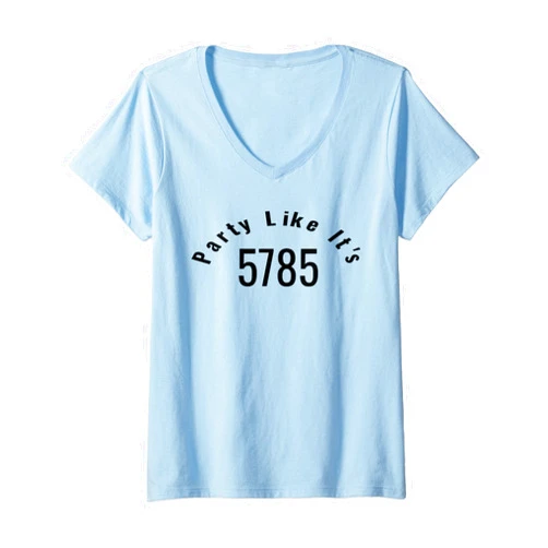 Rosh Hashana Party Like It's 5785 Gear Womens Rosh Hashana Party Like It's 5785 Jewish New Year V-Neck T-Shirt