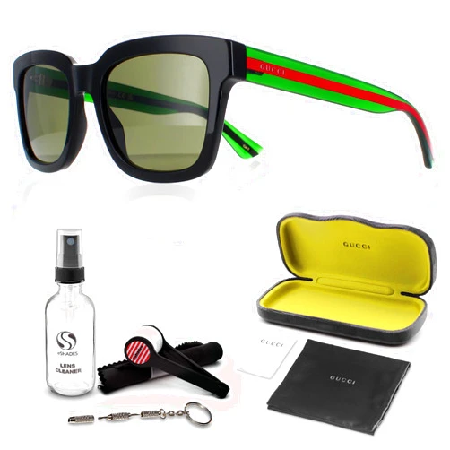 Gucci GG 0001SN Sqaure Shape Sunglasses + Bundle with eSHADES Luxury Eyewear Kit