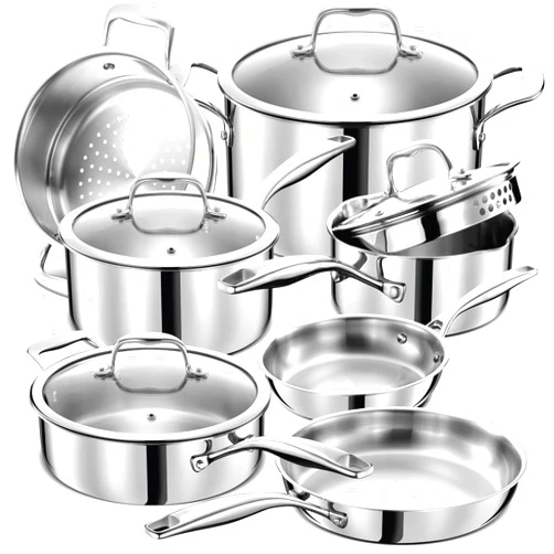 LEGEND COOKWARE 3 Ply Stainless Steel Pots and Pans Set | 11-Piece w/Glass Lids, Non-Toxic, Induction, Oven Safe | Best 18/0 Full Clad, Premium Kitchen Cooking, Chef Quality | PFOA, PTFE & PFOS Free
