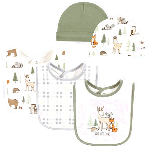 Hudson Baby Unisex BabyCotton Bib and Headband or Caps Set