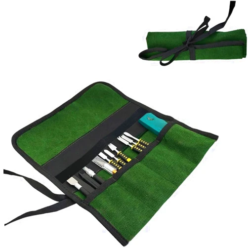 BLIRITEL Small Tool Roll Up Bag, Canvas Chisel Roll, Chisels Bag Tool Organizer with 4 Pockets, Metal Pry Bar Plier Wrench Roll Tool Pouch for Mechanic Carpenter Craftsman
