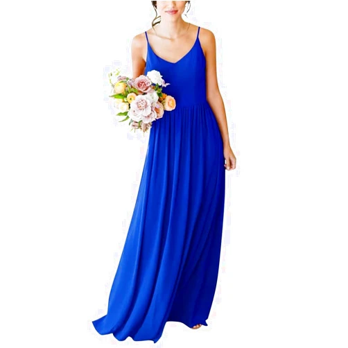 BEIRTY V Neck Chiffon Wedding Bridesmaid Dress for Women Floor Length Formal Dress
