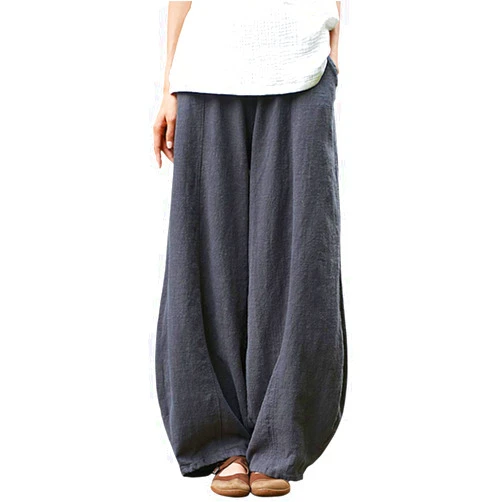 IXIMO Women's Casual Cotton Linen Baggy Pants with Elastic Waist Relax Fit Lantern Trouser