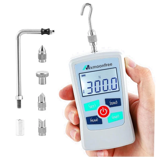 Mxmoonfree ZMF-300N Digital Force Gauge Portable Push Pull Gauge Meter with Units N/LB/Kg/Oz, Carrying Case, LCD Backlit Display