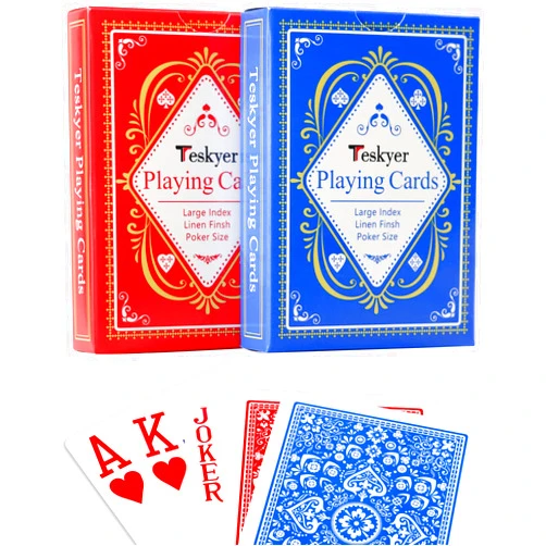 Teskyer Large Print Playing Cards, Poker Size Large Index Deck of Cards, Linen Finish Surface, 2 Pack(Blue and Red), Pattern B