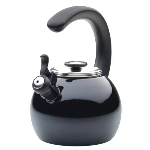 Circulon Enamel on Steel Whistling Teakettle/Teapot With Flip-Up Spout, 2 Quart - Black