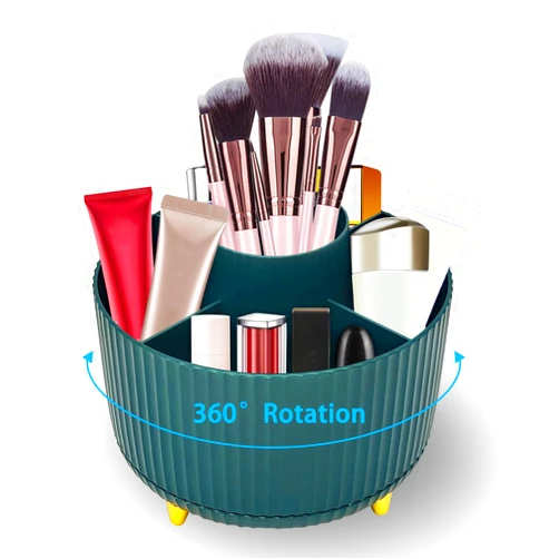 Cerpourt Makeup Brush Organizer,5 Slots 360° Degree Rotating Desk Pen Holder,Makeup Brushing Holder,Cosmetic Brushes Storage Holder,Cute Pencil Cup Pot,Desk Organizer and Accessories for Vanity (Dark Green)