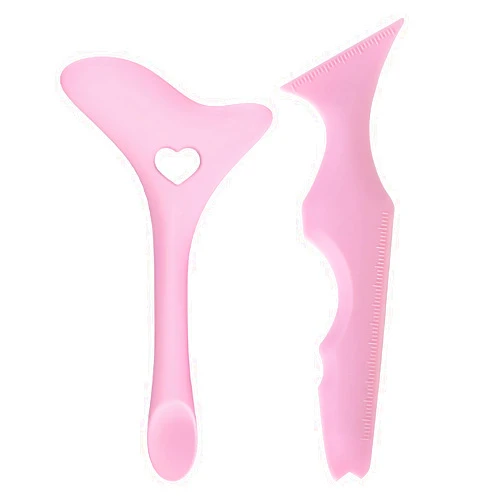 Ysuovuf 2Pcs Eyeliner Stencils, 5 in 1 Silicone Winged Tip for Eyebrows Eyelashes Lip Line Aid, Mascara Shield and Applicator Pads, Silicone Eye Makeup Tool Set for Beginners, (PINK)