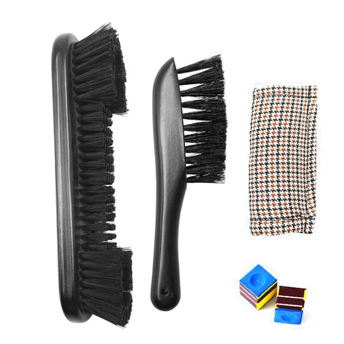 MoyanSuper Billiards Brush Pool Table and Rail Brush Cleaning Tools Set with Cloth Cue Shaft Slicker & Small Cue Chalk Cube