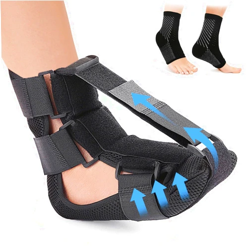 Abismat Night Splint for Plantar Fasciitis For Women Men, Achilles Tendonitis Brace with A Pair Plantar Fasciitis Compression Socks, Adjustable Orthopedic Foot Drop Brace for Foot Pain Relief, S