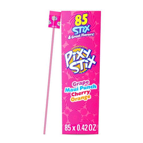 Wonka Pixy Stix, Sour Powder Straws, Grape, Maui Punch, Cherry, and Orange, Sweet and Tart Candy Powder, 85 ct
