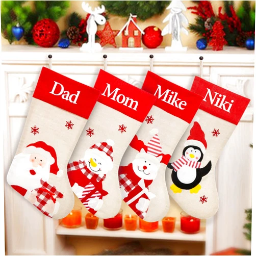 VRFASHION Embroidered Custom Name Family Christmas Stockings,18''Linen Cloth Xmas Stockings,Kids Stockings for Christmas Decorations, Holidays, Family Parties (1)