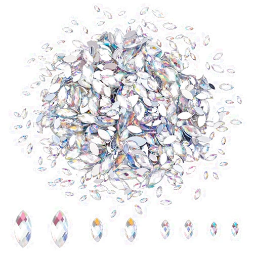 HOBBIESAY 1200Pcs 4 Sizes Crystal AB Horse Eye Rhinestones Glitter Gems 0.23-0.59 Inch Flat Back Marquise Rhinestones Horse Eye Shaped Crystal Gems for DIY Crafts Clothes Phone Case Decor