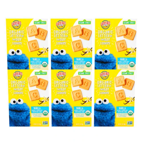 Earth's Best Organic Kids Snacks, Sesame Street Toddler Snacks, Organic Letter of the Day Cookies for Toddlers 2 Years and Older, Vanilla, 5.3 oz Box (Pack of 6)