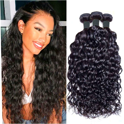 Manhoter Deep Water Wave Human Hair Bundles Unprocessed Virgin Brazilian Curly Weave 3 Bundles Wet and Wavy Human Hair 14 16 18 Inch