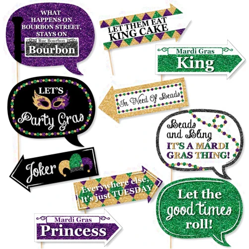Big Dot of Happiness Funny Mardi Gras - Photo Booth Props Kit 10 Piece