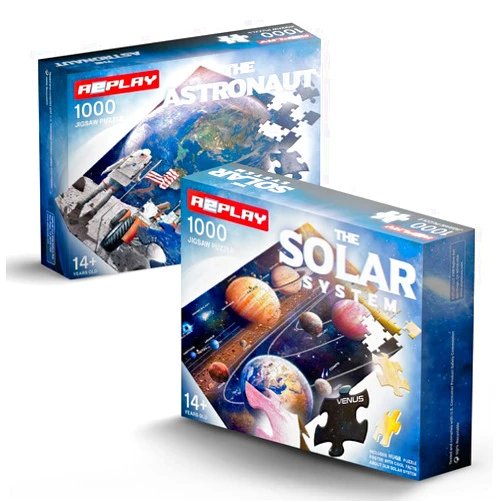 A2PLAY Solar System & Astronaut 1000 Piece Jigsaw Puzzle Bundle, Adult Space Puzzle & Fun Fact Poster, Premium Recyclable Materials, 27.5 x 19.7 in