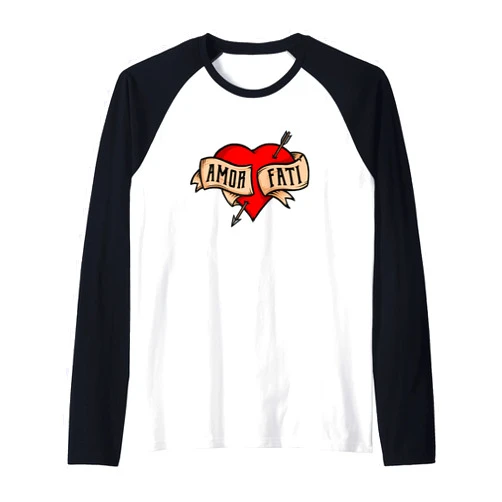 Amor Fati retro gifts for philosophers Amor Fati - Classic Nietzsche Tattoo Heart Design Raglan Baseball Tee