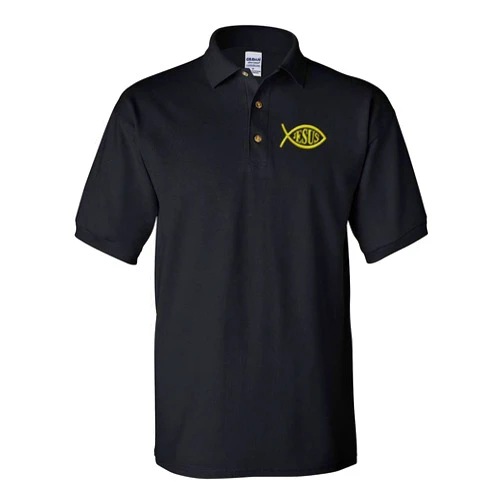 Speedy Pros Custom Polo Shirts for Men Jesus Fish Christian Christ Embroidery Cotton