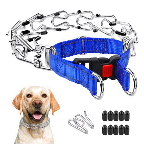 Marnonsis Dog Training Collar No Pull, Adjustable Dog Basic Collar for Small Medium Large Dogs with Quick Release Buckle,Extra Links, Safety Clip, Rubber Tips(Blue,L)