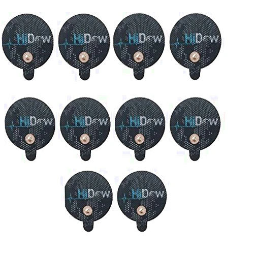 HiDow TENS Unit 5 Pack Large Round Stim Electrode Pads Replacement Compatible with | Healthmateforever | Iq Massager | Compex TENS EMS Stim Massagers, Cloth Premium Adhesive Gel