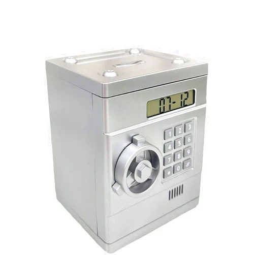 Qiekaka Electronic Piggy Bank for Kids Safe, Cash Coin Mini ATM Piggy Bank, with Password and LCD ATM Bank for Boys Girls, Piggy Bank Safe for Kids -Sliver Color