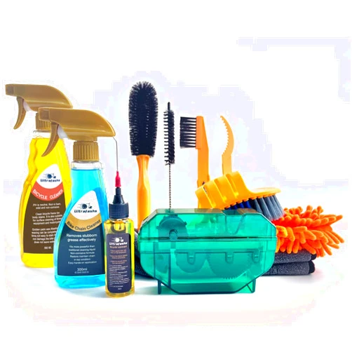 Ultrafashs Bike Cleaner kit,Perfect kit to Clean/Protect/Lube Bicycle,with Chain Scrubber,Cleaning Brush Tool,Bike Cleaner(19oz),Degreaser(10oz),Wet Lubricant(2oz)