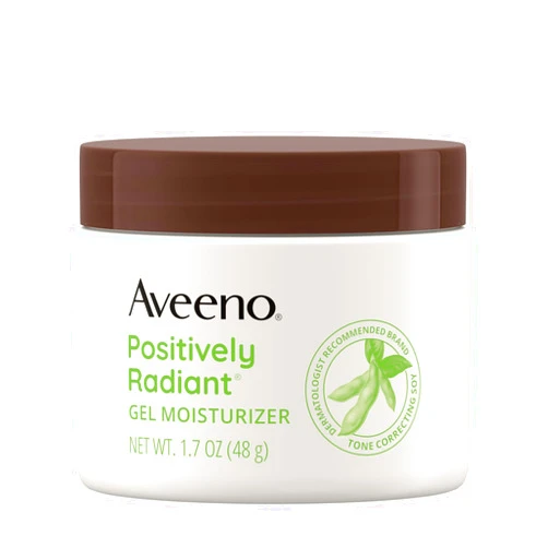 Aveeno Positively Radiant Daily Gel Facial Moisturizer with Hyaluronic Acid & Tone-Correcting Soy, Hydrating & Brightening Gel Face Cream Evens Skin Tone & Texture, Hypoallergenic, 1.7 oz
