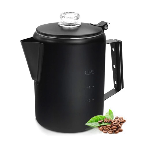 MEREZA Coffee Percolator Stovetop Camping Coffee Pot Stainless Steel 9 CUP Camping Coffee Maker Outdoor Home NO Aluminum or Plastic Black