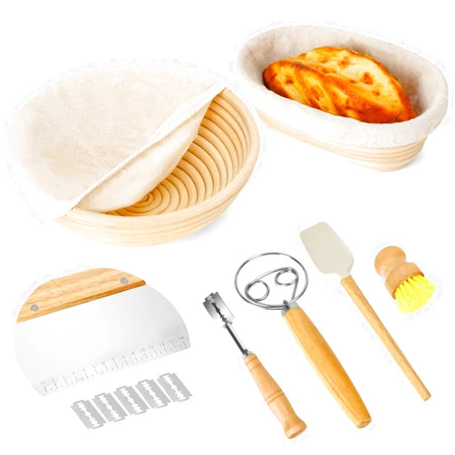 OUTUO [2024 Newest] Banneton Bread Proofing Basket: Sourdough Bread Baking Supplies, Sourdough Starter Kit, Making Bread Bowl, Oval Proofing Baskets, Round Sour Dough Kit, Homemade Bread Accessories