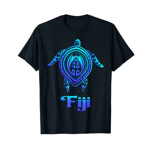 Fiji Island Sea Turtle Apparel Co. Fiji Island Sea Turtle Blue Sea Tribal Pattern Scuba Diving T-Shirt