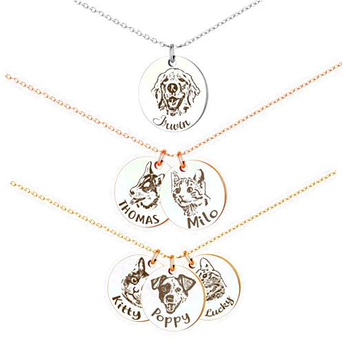 Anavia Personalized Pet Portrait Necklace, Handmade Pet Memorial Jewelry Gift, Customized Round Disc Photo Engraved Necklace Pet Gifts, Dog Cat Necklace for Animal Lover, Dog Mom, Dog Dad